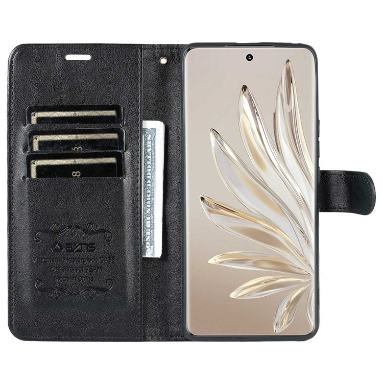 AZNS For Honor 70 5G Anti-scratch Textured PU Leather Wallet Case Anti-drop Magnetic Folio Shockproof Phone Cover Stand Card Holder - Black
