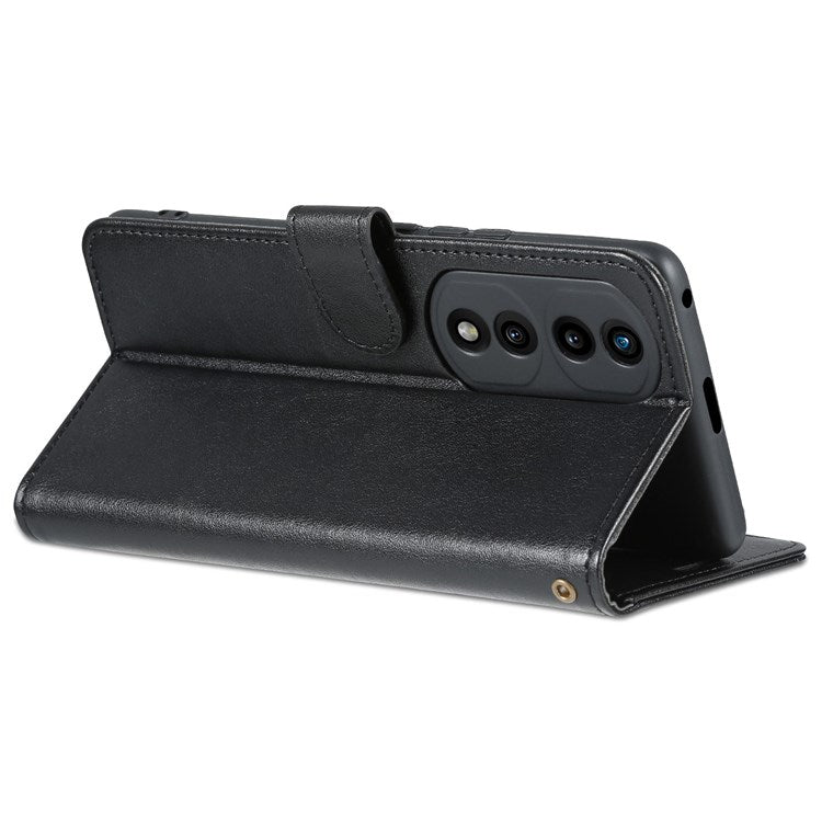 AZNS For Honor 70 5G Anti-scratch Textured PU Leather Wallet Case Anti-drop Magnetic Folio Shockproof Phone Cover Stand Card Holder - Black