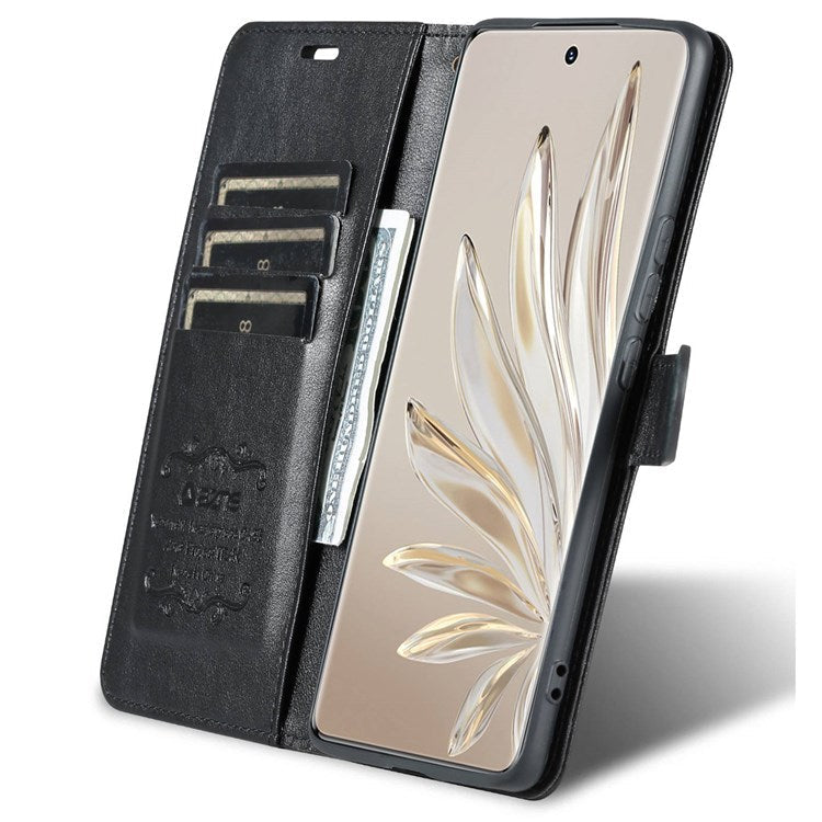 AZNS For Honor 70 5G Anti-scratch Textured PU Leather Wallet Case Anti-drop Magnetic Folio Shockproof Phone Cover Stand Card Holder - Black