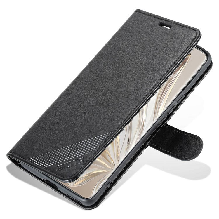 AZNS For Honor 70 5G Anti-scratch Textured PU Leather Wallet Case Anti-drop Magnetic Folio Shockproof Phone Cover Stand Card Holder - Black