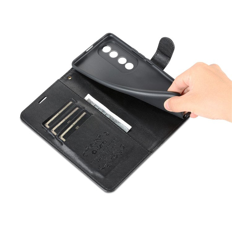 AZNS For Honor 70 5G Anti-scratch Textured PU Leather Wallet Case Anti-drop Magnetic Folio Shockproof Phone Cover Stand Card Holder - Black