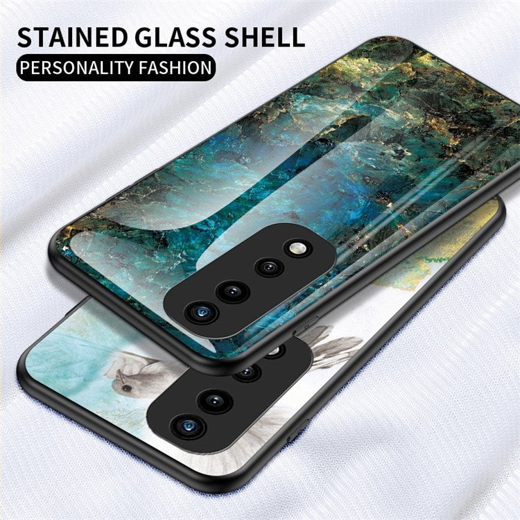 For Honor 70 Pro 5G Slim Anti-scratch Marble Pattern Tempered Glass + PC + TPU Hybrid Shockproof Cover - Flying Pigeon Marble