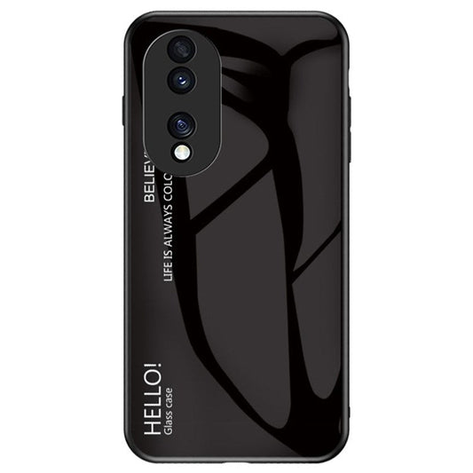 For Honor 70 5G Slim Gradient Phone Case Tempered Glass+Hard PC Back Soft TPU Frame Shock Resistant Protective Cover - Black