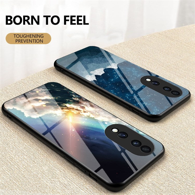 For Honor 70 5G Anti-scratch Phone Case Tempered Glass+Hard PC + Soft TPU Starry Sky Pattern Phone Cover - Scattering Starry Sky