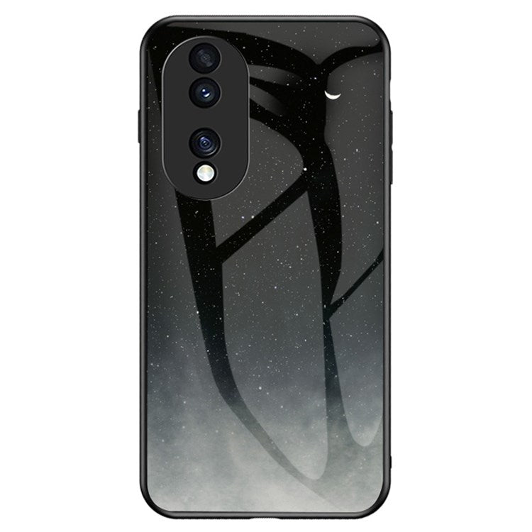 For Honor 70 5G Anti-scratch Phone Case Tempered Glass+Hard PC + Soft TPU Starry Sky Pattern Phone Cover - Starry Crescent Moon