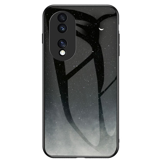 For Honor 70 5G Anti-scratch Phone Case Tempered Glass+Hard PC + Soft TPU Starry Sky Pattern Phone Cover - Starry Crescent Moon