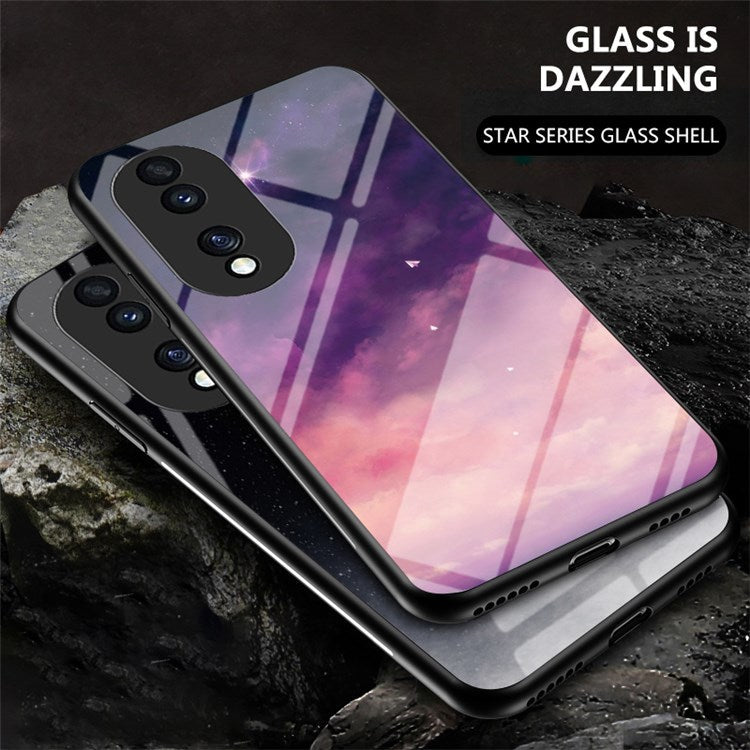 For Honor 70 5G Anti-scratch Phone Case Tempered Glass+Hard PC + Soft TPU Starry Sky Pattern Phone Cover - Starry Crescent Moon