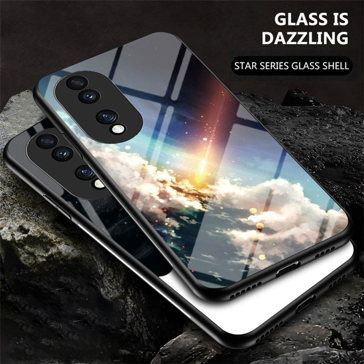 For Honor 70 5G Anti-scratch Phone Case Tempered Glass+Hard PC + Soft TPU Starry Sky Pattern Phone Cover - Cosmic Starry Sky