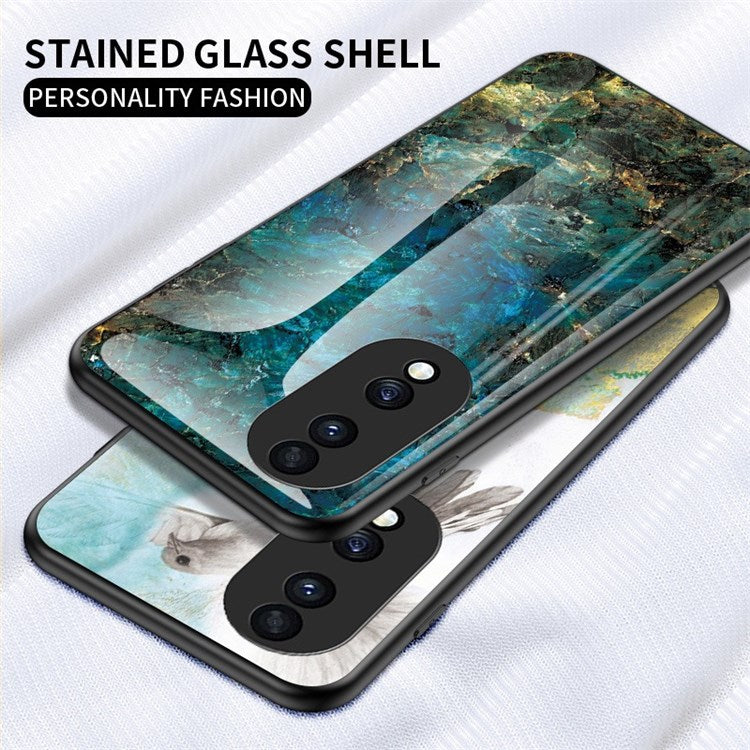 For Honor 70 5G Slim Marble Pattern Tempered Glass + PC + TPU Hybrid Drop-proof Cover - Flying Pigeon Marble