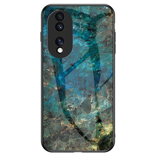 For Honor 70 5G Slim Marble Pattern Tempered Glass + PC + TPU Hybrid Drop-proof Cover - Emerald Marble