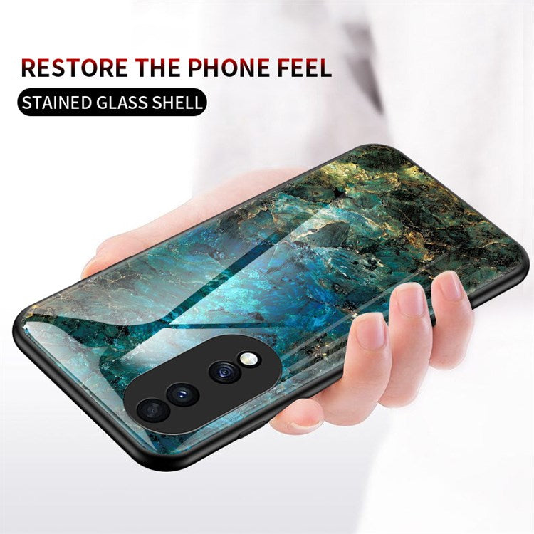 For Honor 70 5G Slim Marble Pattern Tempered Glass + PC + TPU Hybrid Drop-proof Cover - Emerald Marble