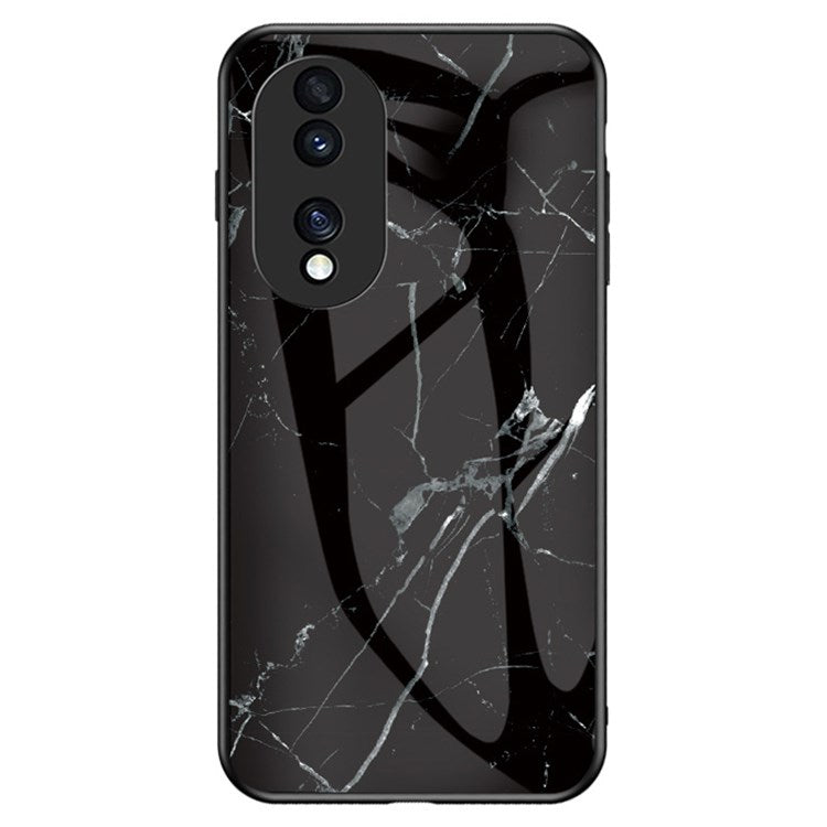For Honor 70 5G Slim Marble Pattern Tempered Glass + PC + TPU Hybrid Drop-proof Cover - Black Marble