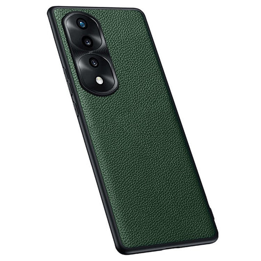 Metal Lens Cover Phone Case for Honor 70 5G, Litchi Texture Precise Cutout Genuine Cowhide Leather + TPU Cover - Green