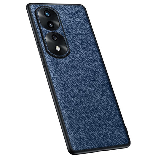 Camera Lens Protection Litchi Texture Case for Honor 70 5G, Genuine Cowhide Leather Coated TPU Cover - Sapphire