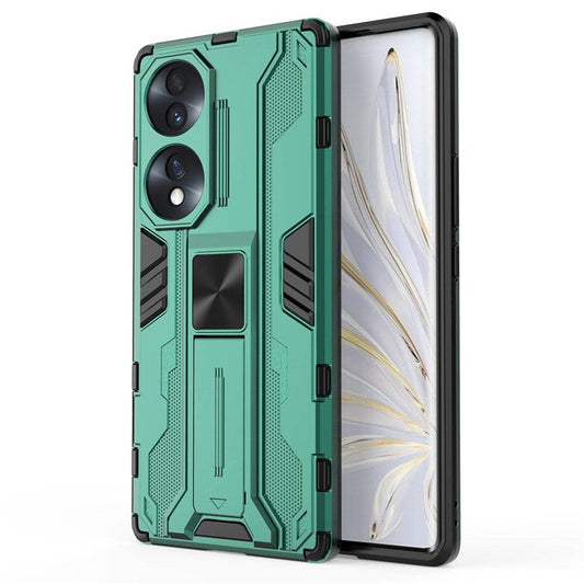 For Honor 70 5G Phone Case Kickstand Hard PC Soft TPU Dual Layer Anti-Slip Rugged Protective Cover - Green