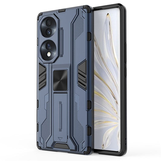For Honor 70 5G Phone Case Kickstand Hard PC Soft TPU Dual Layer Anti-Slip Rugged Protective Cover - Blue