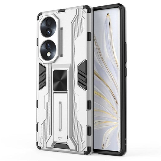 For Honor 70 5G Phone Case Kickstand Hard PC Soft TPU Dual Layer Anti-Slip Rugged Protective Cover - Silver