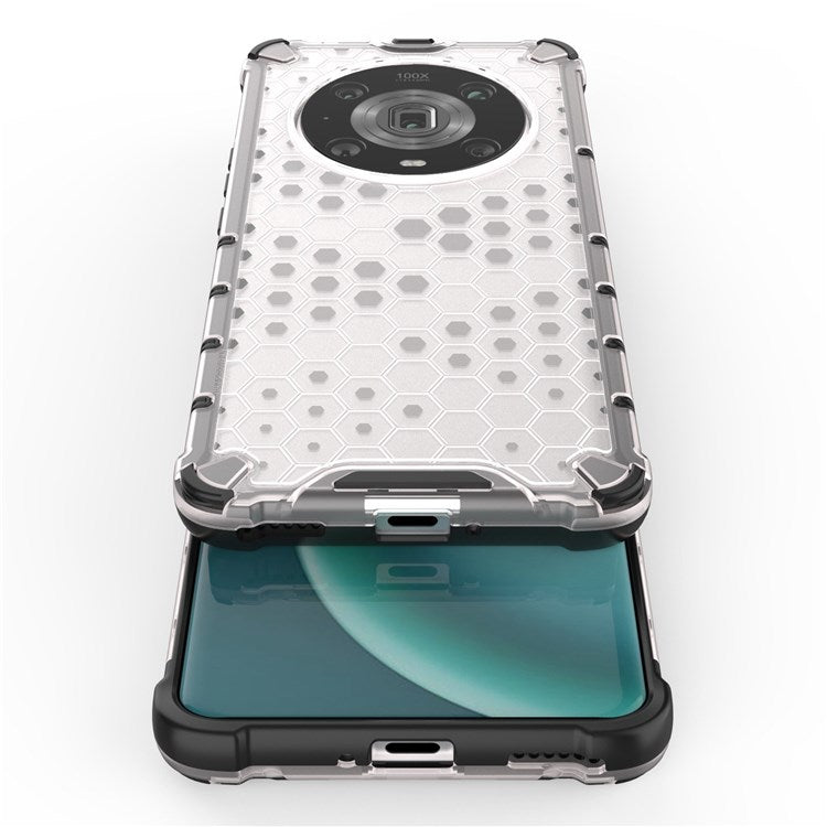For Honor Magic4 Pro 5G Honeycomb Hybrid Series Heat Dissipation Case Soft TPU + Hard PC Shock-Absorption Phone Cover - Grey