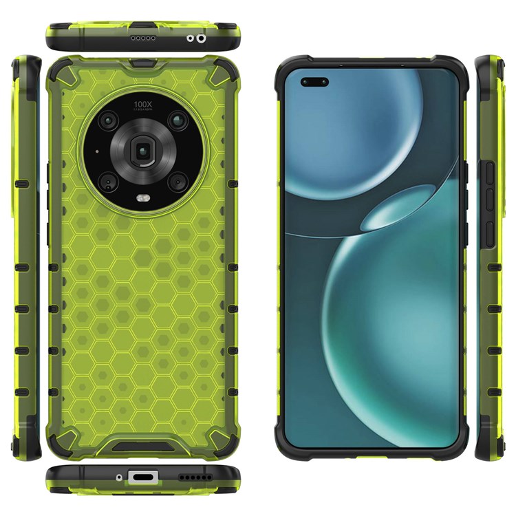 For Honor Magic4 Pro 5G Honeycomb Hybrid Series Heat Dissipation Case Soft TPU + Hard PC Shock-Absorption Phone Cover - Green