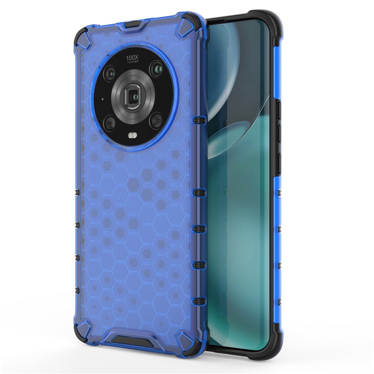 For Honor Magic4 Pro 5G Honeycomb Hybrid Series Heat Dissipation Case Soft TPU + Hard PC Shock-Absorption Phone Cover - Blue