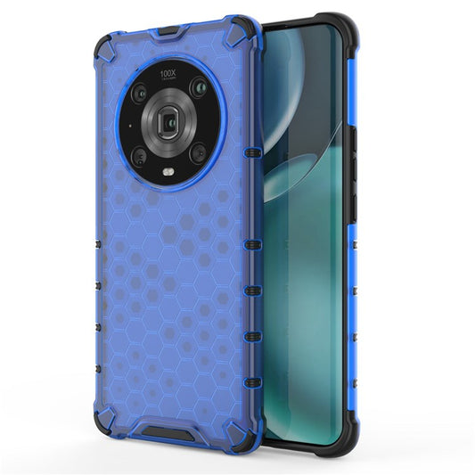For Honor Magic4 Pro 5G Honeycomb Hybrid Series Heat Dissipation Case Soft TPU + Hard PC Shock-Absorption Phone Cover - Blue