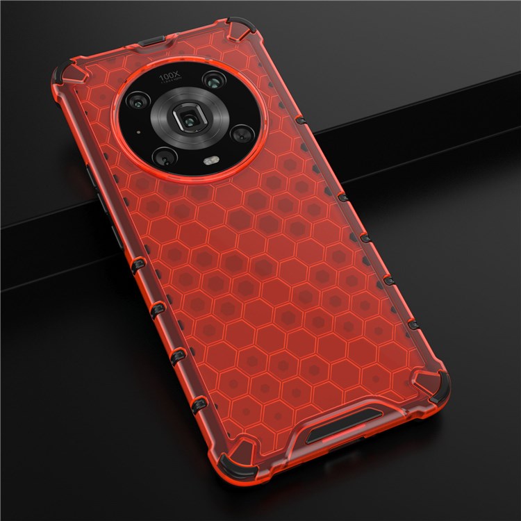 For Honor Magic4 Pro 5G Honeycomb Hybrid Series Heat Dissipation Case Soft TPU + Hard PC Shock-Absorption Phone Cover - Red