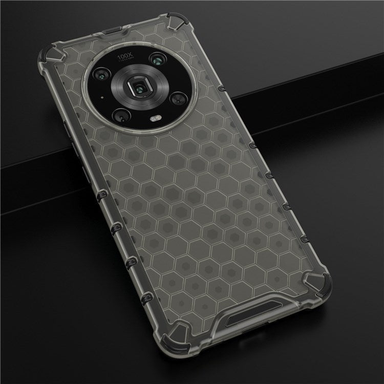For Honor Magic4 Pro 5G Honeycomb Hybrid Series Heat Dissipation Case Soft TPU + Hard PC Shock-Absorption Phone Cover - Black