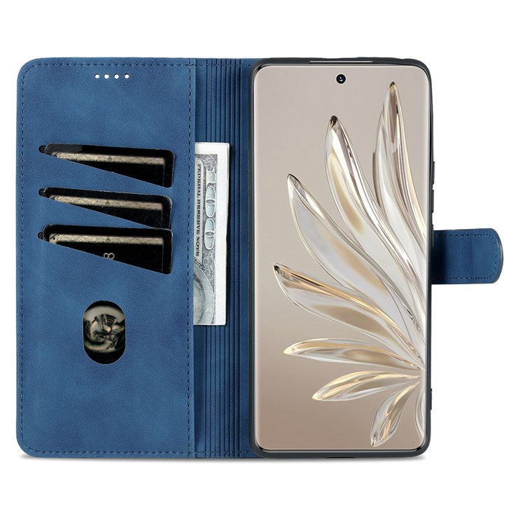 AZNS Stand Phone Case for Honor 70 5G, PU Leather TPU Shockproof Wallet Cover - Blue