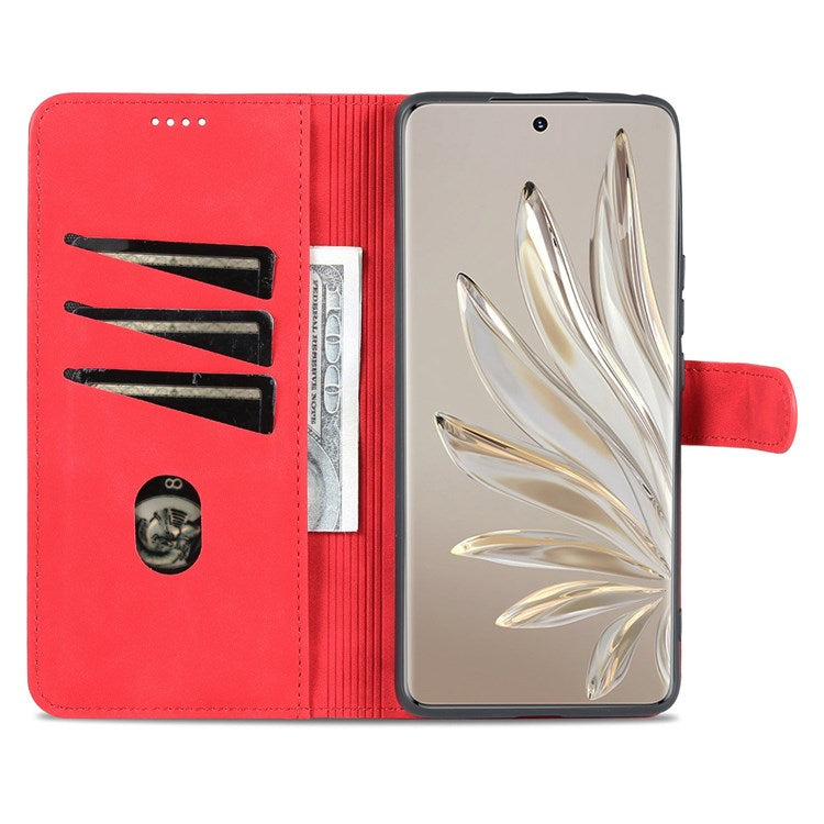 AZNS Stand Phone Case for Honor 70 5G, PU Leather TPU Shockproof Wallet Cover - Red