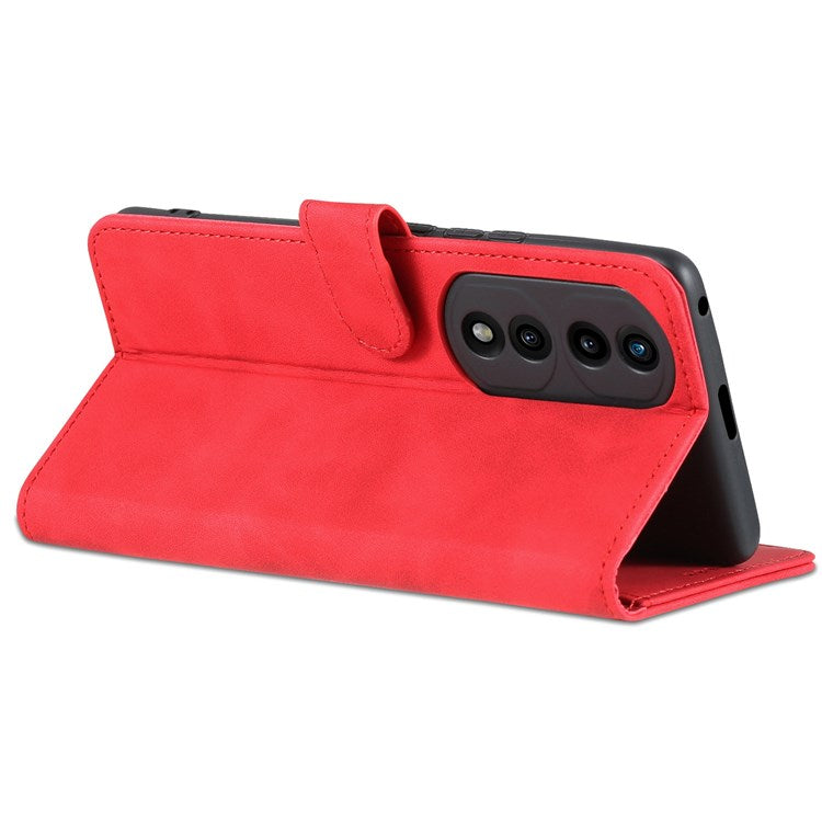 AZNS Stand Phone Case for Honor 70 5G, PU Leather TPU Shockproof Wallet Cover - Red