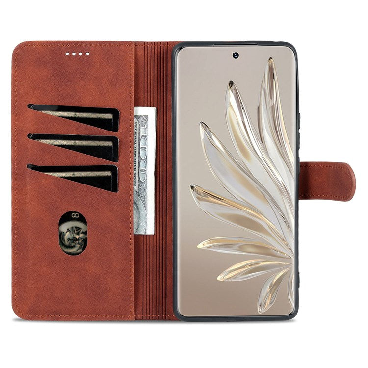 AZNS Stand Phone Case for Honor 70 5G, PU Leather TPU Shockproof Wallet Cover - Brown