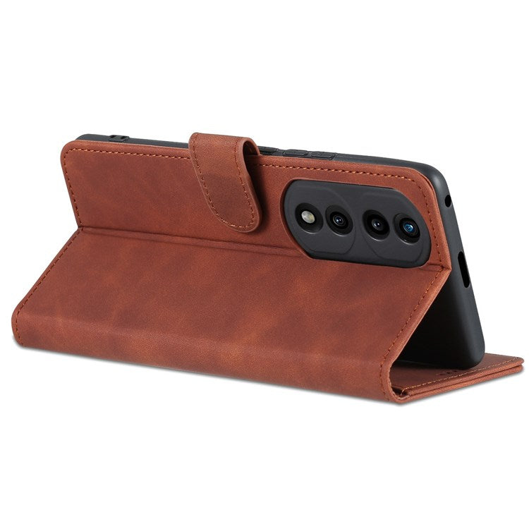 AZNS Stand Phone Case for Honor 70 5G, PU Leather TPU Shockproof Wallet Cover - Brown