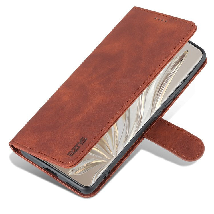AZNS Stand Phone Case for Honor 70 5G, PU Leather TPU Shockproof Wallet Cover - Brown