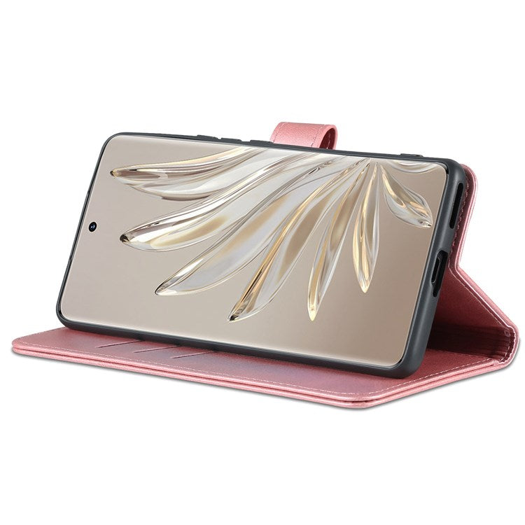 AZNS Stand Phone Case for Honor 70 5G, PU Leather TPU Shockproof Wallet Cover - Rose Gold
