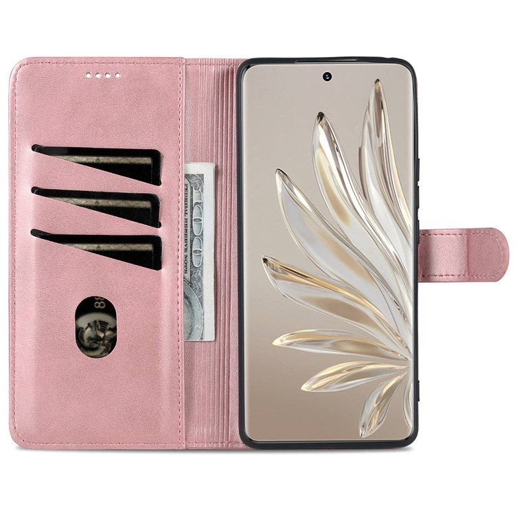 AZNS Stand Phone Case for Honor 70 5G, PU Leather TPU Shockproof Wallet Cover - Rose Gold