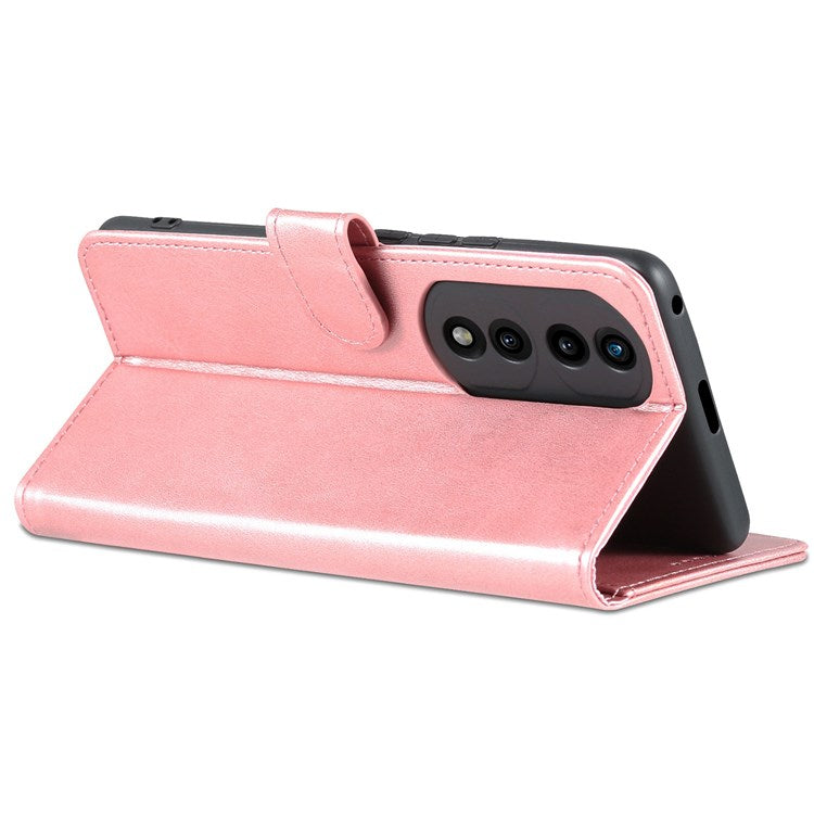 AZNS Stand Phone Case for Honor 70 5G, PU Leather TPU Shockproof Wallet Cover - Rose Gold