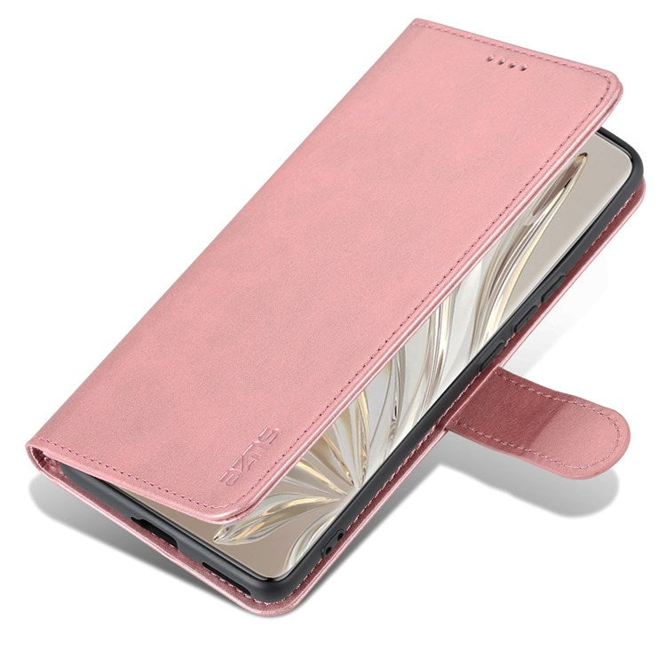 AZNS Stand Phone Case for Honor 70 5G, PU Leather TPU Shockproof Wallet Cover - Rose Gold