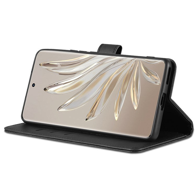 AZNS Stand Phone Case for Honor 70 5G, PU Leather TPU Shockproof Wallet Cover - Black