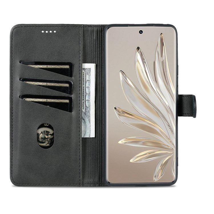 AZNS Stand Phone Case for Honor 70 5G, PU Leather TPU Shockproof Wallet Cover - Black