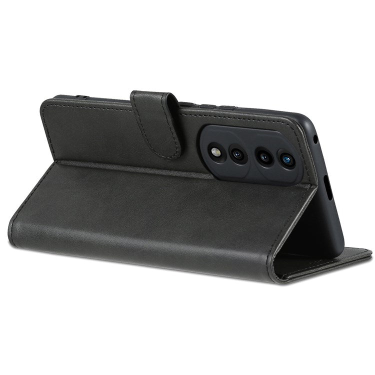 AZNS Stand Phone Case for Honor 70 5G, PU Leather TPU Shockproof Wallet Cover - Black