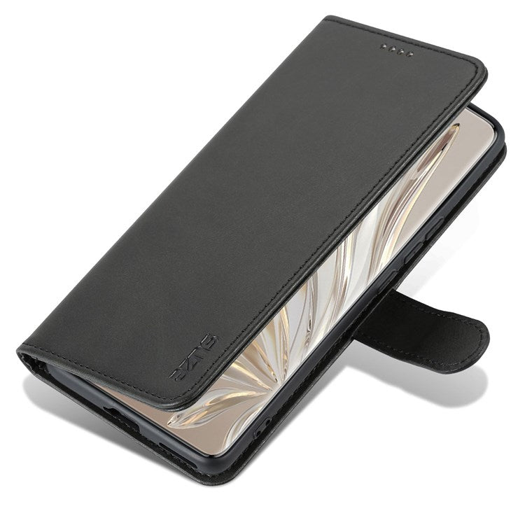 AZNS Stand Phone Case for Honor 70 5G, PU Leather TPU Shockproof Wallet Cover - Black