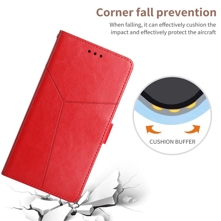 For Honor Magic4 Pro 5G Imprinted Y-Shaped Lines Drop-proof PU Leather Flip Shell Wallet Stand Magnetic Closure Shockproof Folio Case with Strap - Red