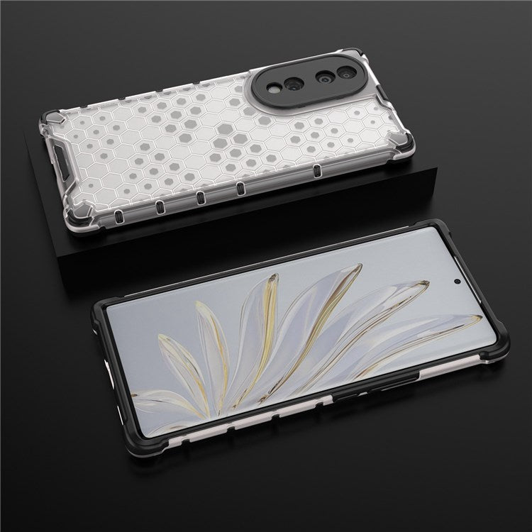 Honeycomb Textured Phone Case for Honor 70 5G, Reinforced Corners Soft TPU + Hard PC Hybrid Cover - Grey