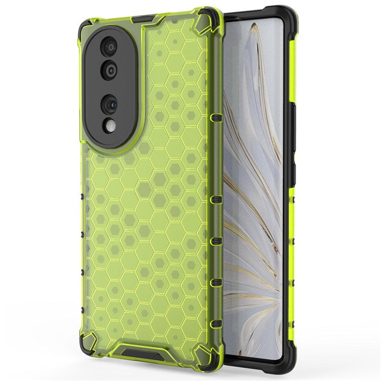 Honeycomb Textured Phone Case for Honor 70 5G, Reinforced Corners Soft TPU + Hard PC Hybrid Cover - Green