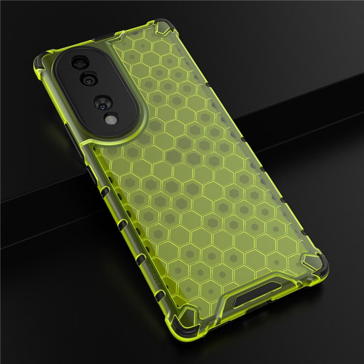 Honeycomb Textured Phone Case for Honor 70 5G, Reinforced Corners Soft TPU + Hard PC Hybrid Cover - Green