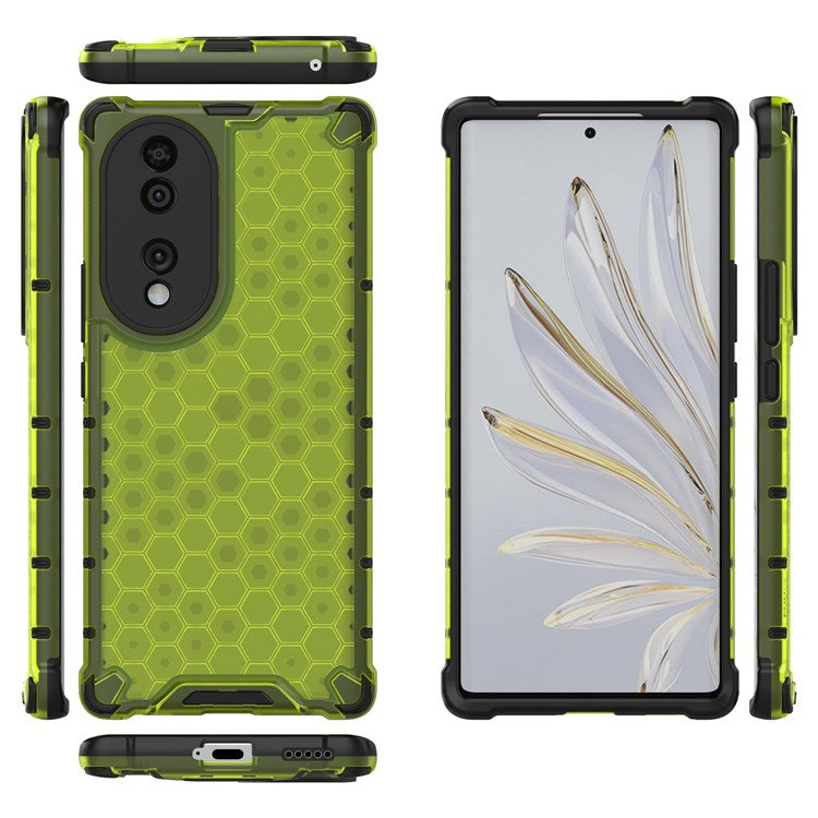 Honeycomb Textured Phone Case for Honor 70 5G, Reinforced Corners Soft TPU + Hard PC Hybrid Cover - Green