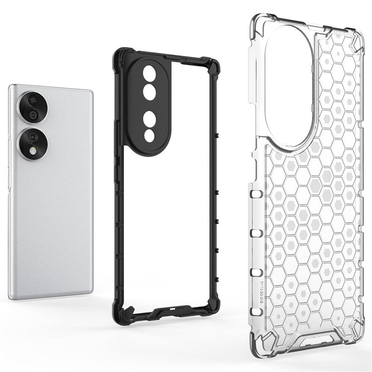 Honeycomb Textured Phone Case for Honor 70 5G, Reinforced Corners Soft TPU + Hard PC Hybrid Cover - Blue