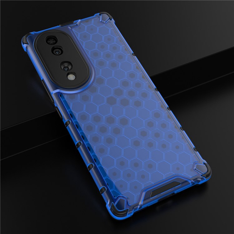 Honeycomb Textured Phone Case for Honor 70 5G, Reinforced Corners Soft TPU + Hard PC Hybrid Cover - Blue