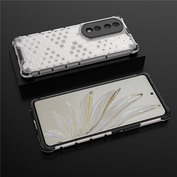 Honeycomb Textured TPU + PC Cover for Honor 70 Pro 5G, Anti-drop Protection Precise Cutout Phone Case - Grey