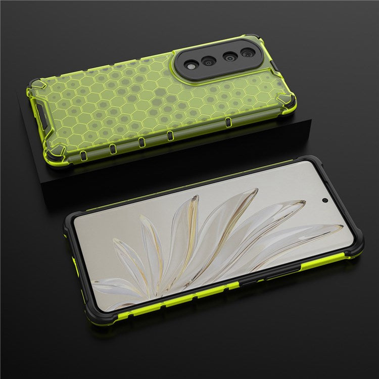 Honeycomb Textured TPU + PC Cover for Honor 70 Pro 5G, Anti-drop Protection Precise Cutout Phone Case - Green